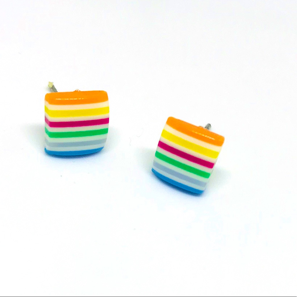 Multi Color Minimalist Repurposed Vintage Striped Bead Stud Earrings